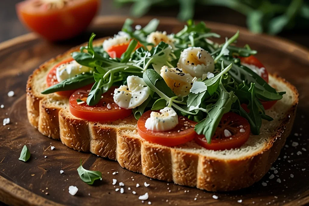 Bruschetta con Mozzarella, Tomatitos Cherry y Rúcula para Cenas Ligeras