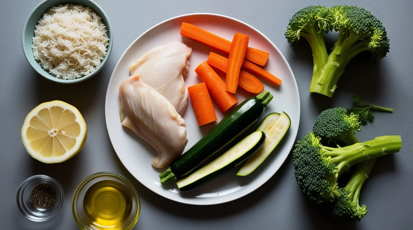 Pollo con Vegetales y Arroz aciete limon zanahuria