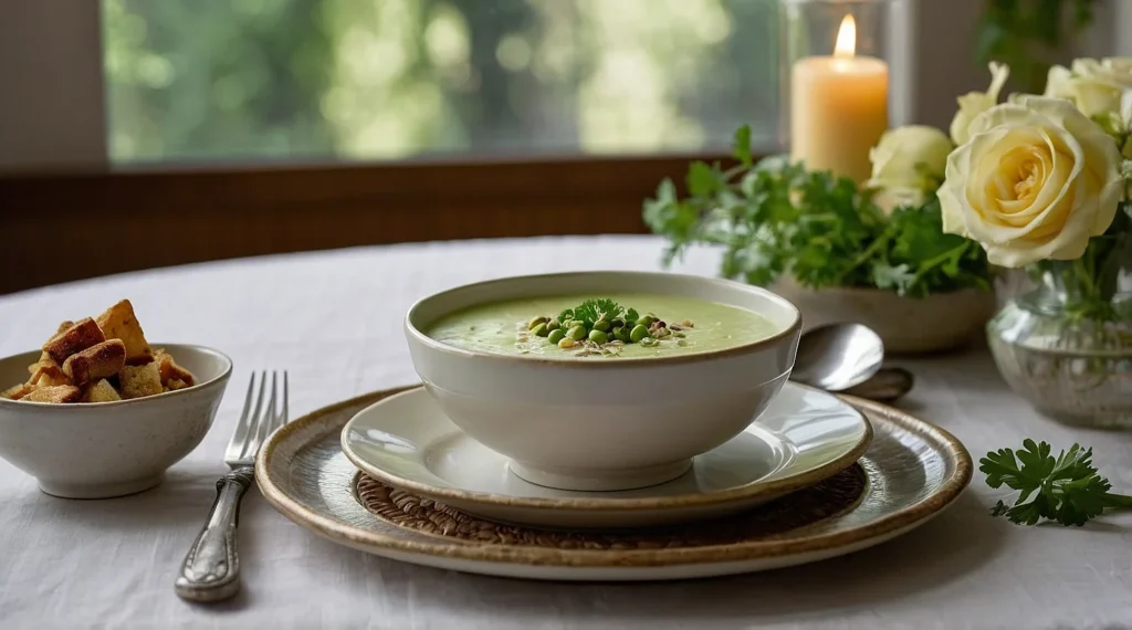 Crema de Guisantes y Puerro con Almendras